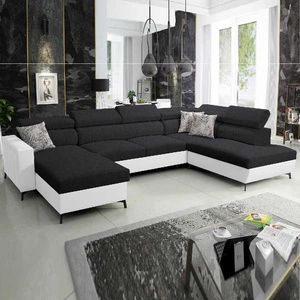 Rohová sedací souprava s funkcí spaní Savona VI černá / bílá levá pohodlná rohová sedací souprava do obývacího pokoje se dvěma nádobami na lůžkoviny