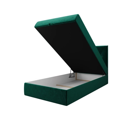 Kontinentální postel Arvada 90x200 lahvově zelená v moderním skandinávském stylu s čalouněným čelem postele s úložným boxem