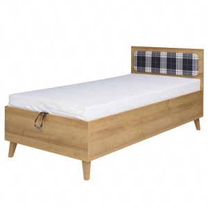 Postel Memone 90x200 cm dub zlatý Postel s úložným prostorem na lůžkoviny ideální do dětského pokoje ve skandinávském stylu Čalouněné čelo postele