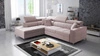 Rohová sedačka s funkcí spaní Nausa III pudrově růžová levá sametová stylová pohodlná rohová sedačka nastavitelné opěrky hlavy kontejner na lůžkoviny