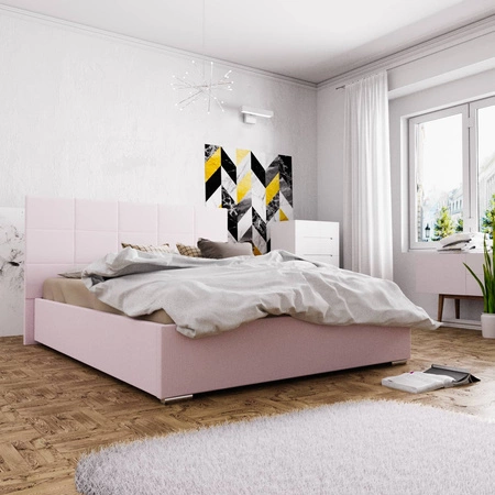 Čalouněná postel Eljas 140x200 pudrově růžová s moderním stylem čela ideální do ložnice