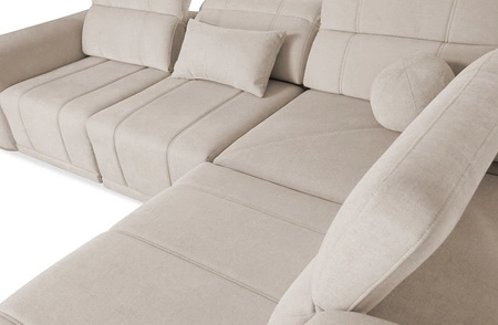 Rohová pohovka s funkcí spaní Cetara III šedohnědá levá ergonomická rohová pohovka s posuvným opěradlem a nastavitelnými opěrkami hlavy