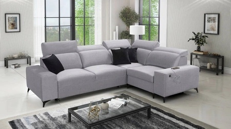 Kelly Sleek II rohová sedačka s funkcí spaní šedá jasan pravá elegantní rohová sedačka do obývacího pokoje z tkané látky