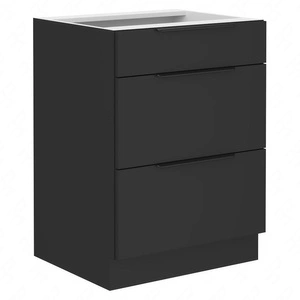 Stojící kuchyňská skříňka se zásuvkami černá 60 D 3S BB kovové hrany úchytek skříňka odolná proti vlhkosti a poškození