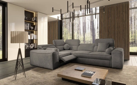 Rohová sedací souprava s funkcí spaní Viano II Lux šedá levostranná designová rohová sedací souprava do obývacího pokoje s pohodlným výsuvným podnožníkem