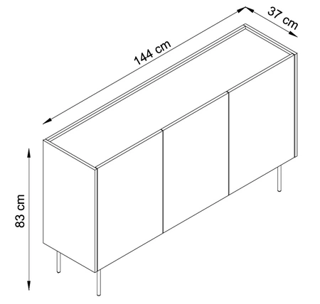 Komoda Vellore 144 cm béžová elegantní komoda s jemným charakterem se sníženou horní deskou v dubovém odstínu kovové nohy