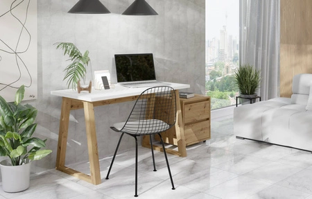 Psací stůl Figate 130 cm bílá / dub řemeslný stůl loftového charakteru pro domácí kancelář nebo pokoj pro mládež designový podstavec