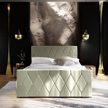 Čalouněná postel Sparks 180x200 béžová s úložným prostorem v moderním stylu s výrazným čelem a podnožkou