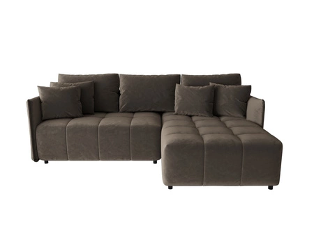 Rohová sedací souprava s funkcí spaní Oroso světle hnědá pravá rohová sedací souprava měkká sametová tkanina s hydrofobním potahem nádoba na lůžkoviny