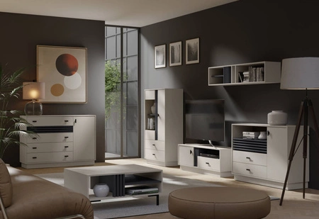 Komoda Estan 60 cm béžová / antracitová moderní designový nábytek kvalitní zpracování hrany komody zakončené speciální dýhou