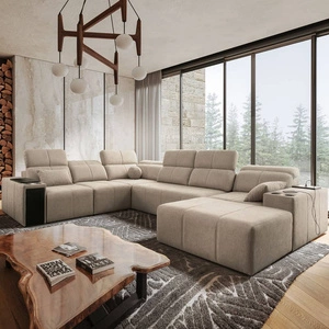 Rohová sedací souprava s funkcí spaní Tesalia VIII béžová pravá komfortní rohová sedací souprava do obývacího pokoje s inovativní funkcí posuvného opěradla