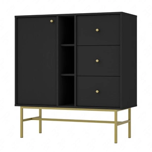 Zásuvková komoda Kioto III 100 cm černá grafitová moderní design praktické police zlaté úchyty stabilní kovový rám
