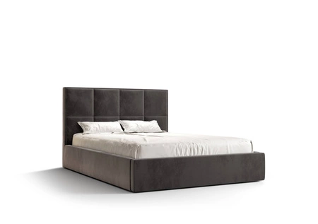 Čalouněná postel Aresa 140x200 s šedým úložným boxem v moderním skandinávském stylu s pohodlným podhlavníkem