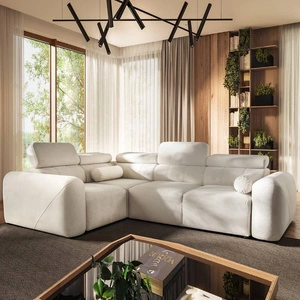 Cantare II rohová pohovka s funkcí spaní slonová kost levá pohodlná rohová pohovka do obývacího pokoje se stylovým charakterem měkká látka