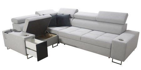 Rohová pohovka s funkcí spaní Dafni II levandulově růžová / bílá levostranná proplétaná rohová pohovka se zásuvkou na lůžkoviny v bočnici