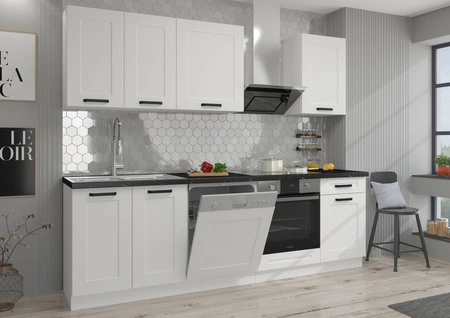 Sada kuchyňského nábytku Livio 250 cm skříňky vypadají skvěle v moderních i klasických interiérech