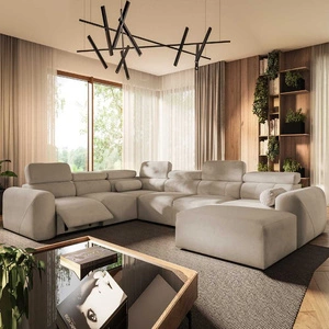 Rohová pohovka s funkcí spaní Cantare VIII Lux béžová práva pohovka s elektricky zvedanou opěrkou nohou