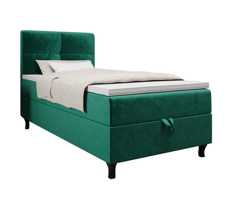 Kontinentální postel Melba 90x200 lahvově zelená v moderním skandinávském stylu s čalouněným čelem postele s úložným boxem