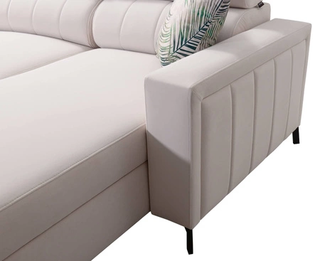 Rohová sedací souprava s funkcí spaní Savona Indian pink / white pravá elegantní rohová sedací souprava s nastavitelnými opěrkami hlavy dekorativní prošívání