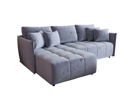 Rozkládací pohovka Oroso modrá levá měkká sametová tkanina s hydrofobním povlakem nádoba na lůžkoviny