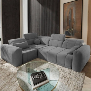 Rohová sedací souprava s funkcí spaní Cetara II šedá levá strana stylový design posuvné opěradlo nastavitelné opěrky hlavy a kontejner na lůžkoviny