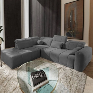 Rohová sedací souprava s funkcí spaní Cetara VII šedá levá Vysoce kvalitní rohová sedací souprava do obývacího pokoje s pohodlným posuvným opěradlem