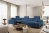 Rohová pohovka s funkcí spaní Penejos IV Lux modrá pravostranná stylová rohová pohovka s pohodlnou výsuvnou podnožkou