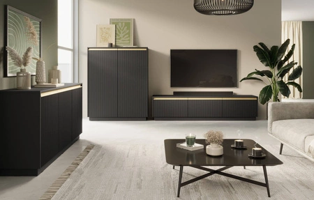 Stylová nástěnná skříňka s frézovanými čely a elegantními úchytkami v barvě broušeného zlata Imperial black furniture set