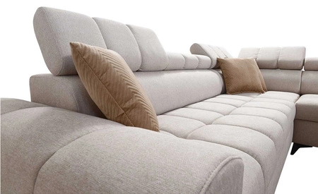 Rohová sedací souprava s funkcí spaní Bolmso II šedá pravostranná rohová sedací souprava se zásuvkou na lůžkoviny s plným výsuvem v boční části nábytku