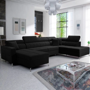 Rohová sedací souprava s funkcí spaní Nausa VI černá levá strana stylová rohová sedací souprava do obývacího pokoje s pohodlnou povrchovou úpravou měkká sametová látka