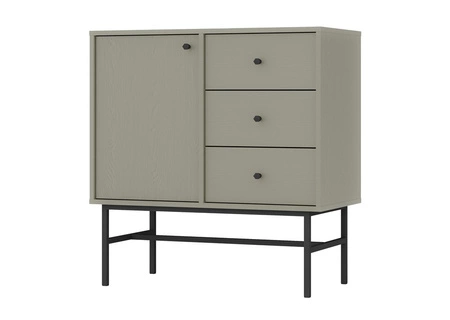 Zásuvková komoda Kioto III 84 cm eukalyptus moderní design decentní černé úchyty kovový rám ideální komoda do obývacího pokoje