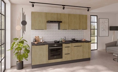 Sada kuchyňského nábytku Corsico 260 cm elegantní kuchyňské skříňky v moderních a přírodních barvách úchyty s kovovými hranami