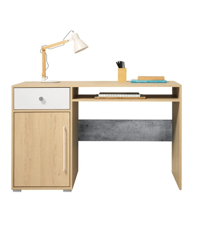 Nábytková sestava Cary dub biskvit / bílá / beton ideální do pokoje pro mladé v módním stylu