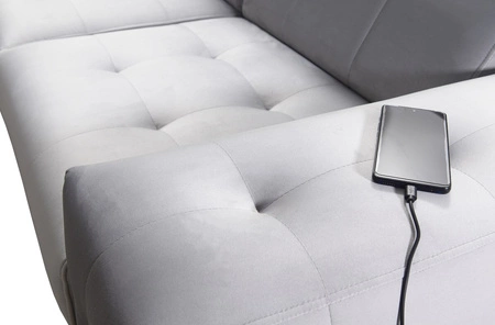 Rohová sedací souprava s funkcí spaní Hampton III šedý jasan pravá pohodlná rohová sedací souprava z hladké a měkké látky sametového typu