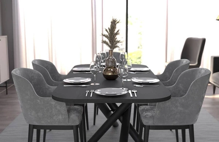 Lyon stůl 90x185 cm portlandský jasan / černý stylový jídelní stůl na designových pavoučích nohách výškově nastavitelný