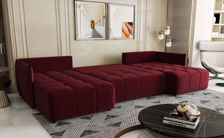 Rohová sedací souprava s funkcí spaní Oroso U vínový kontejner na lůžkoviny měkká sametová tkanina s hydrofobní vrstvou dekorativní prošívání