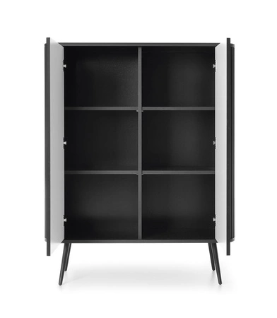 Komoda Zoya 103 cm černá elegantní design oválný tvar na černých kovových nohách vkusné drážkované čelo