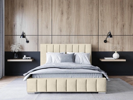 Čalouněná postel Insam 140x200 béžová stylová postel s úložným prostorem na lůžkoviny pohodlný podhlavník zaujme svým elegantním designem