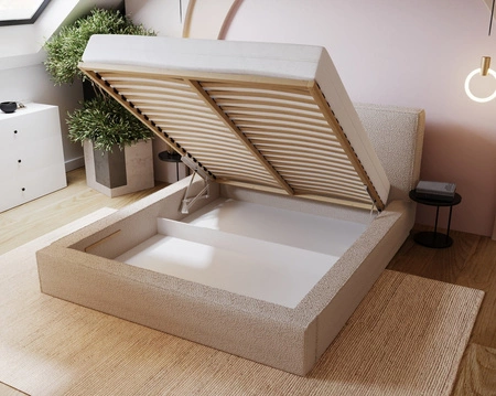 Čalouněná postel Belli 140x200 tmavě béžová Stylová postel s úložným prostorem na lůžkoviny Pohodlný podhlavník zaujme svým elegantním designem