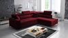 Rohová sedací souprava s funkcí spaní Nausa III bordó sametová pravá stylová pohodlná rohová sedací souprava nastavitelné opěrky hlavy nádoba na lůžkoviny