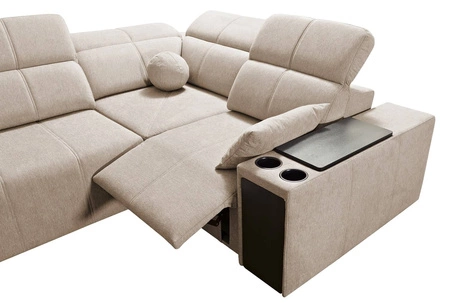 Rohová pohovka s funkcí spaní Tesalia IV Lux hnědá levá stylová rohová pohovka s výsuvnou opěrkou nohou a posuvnou funkcí opěradla