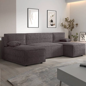 Rohová sedací souprava s funkcí spaní Brandon U grafitový obal na lůžkoviny měkká tkanina s výrazným smyčkovým povrchem