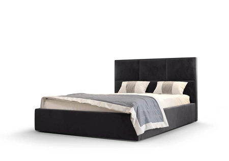 Čalouněná postel Hestia 140x200 s úložným boxem grafitová v moderním skandinávském stylu s pohodlnou opěrkou hlavy
