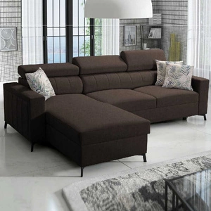 Rohová sedací souprava s funkcí spaní Savona hnědá levý roh pohodlná a elegantní s nastavitelnými opěrkami hlavy dekorativní prošívání