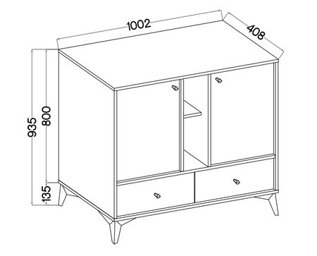 Zásuvková komoda Kioto I 100 cm eukalyptus moderní design kovové doplňky v černé barvě originální design komody