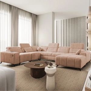 Rohová rozkládací pohovka s funkcí spaní Penejos VIII losos pravá strana stylová rohová rozkládací pohovka z odolné tkaniny