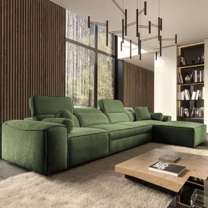 Rohová sedací souprava s funkcí spaní Viano XII zelená pravá Stylová rohová sedací souprava zajímavého tvaru s nastavitelnými opěrkami hlavy Dekorativní polštáře