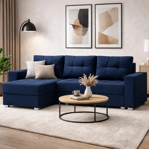 Rohová sedací souprava s funkcí spaní Pablos tmavě modrá univerzální rohová sedací souprava s dekoračním prošíváním na sedáku v kontejneru na lůžkoviny