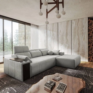 Rohová sedací souprava s funkcí spaní Tesalia šedý jasan pravý roh moderní design pohodlné posuvné opěradlo zásuvka v boku nábytku