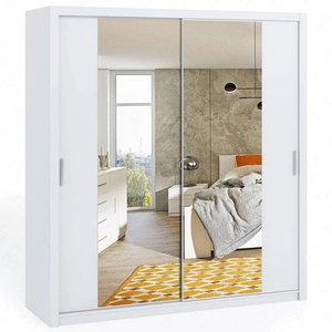 Zrcadlová posuvná skříň Rico 200 cm bílá funkční nábytek v klasickém stylu skříň určená do ložnice nebo předsíně